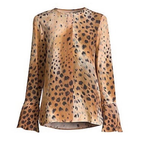 NEW Lafayette 148 Izzie Leopard 100% Silk Blouse Agave Size Medium NWT - Picture 2 of 7